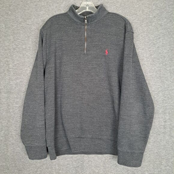 Polo Ralph Lauren Sweater XL Mens Gray 1/4 Zip Pullover Preppy 51" Chest - Picture 1 of 10